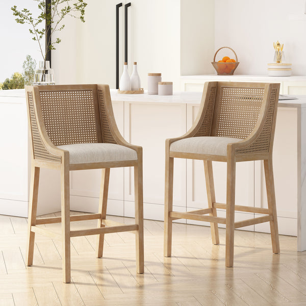 Gdf Studio Oneida Rustic Fabric Upholstered Wood And Cane 30 Inch Barstools (Set Of 2)