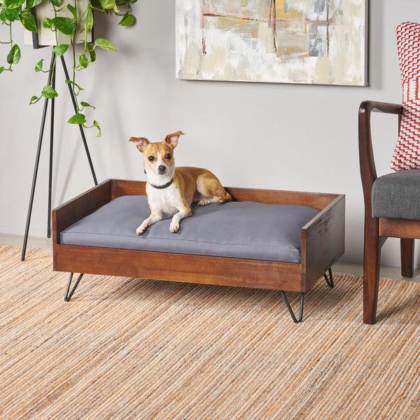 Gdf Studio Ophelia Mid-Century Modern Cushioned Wood Frame Dog Bed