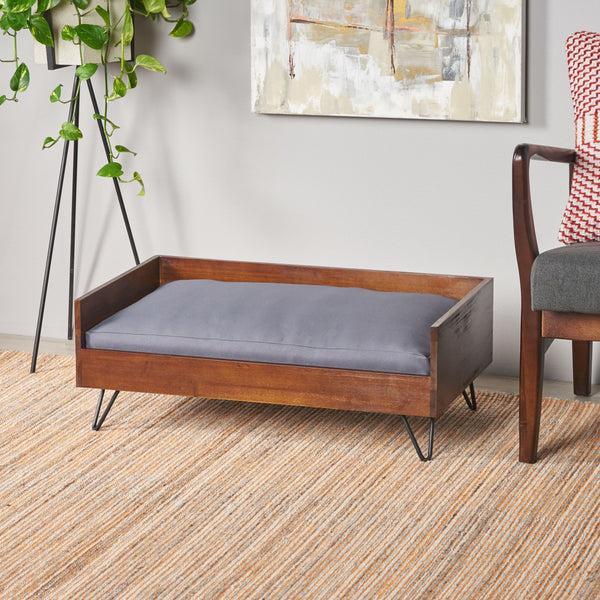 Gdf Studio Ophelia Mid-Century Modern Cushioned Wood Frame Dog Bed