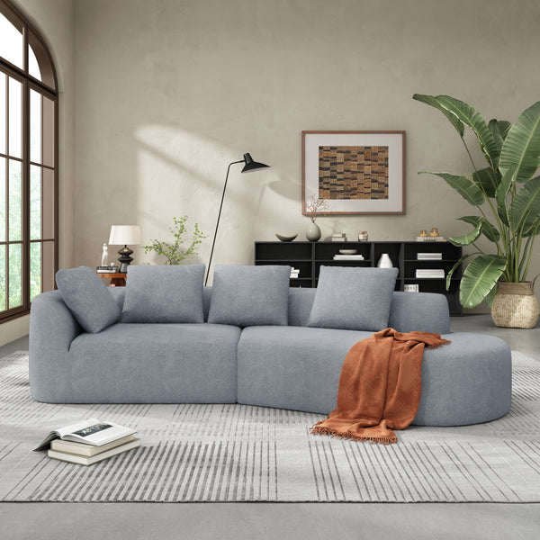 Gdf Studio Orellar 116" Modern Curved Sectional Sofa With High-Density Fully Compressed Sponge And Chaise Lounge Pearl Upholstery