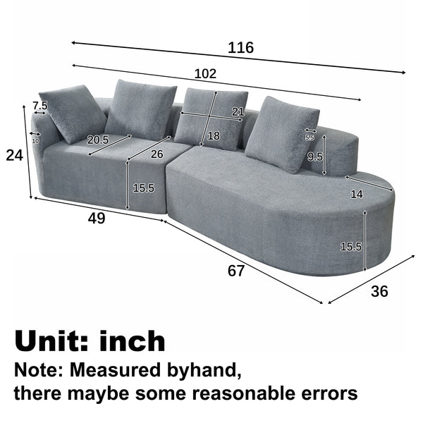 Gdf Studio Orellar 116" Modern Curved Sectional Sofa With High-Density Fully Compressed Sponge And Chaise Lounge Pearl Upholstery