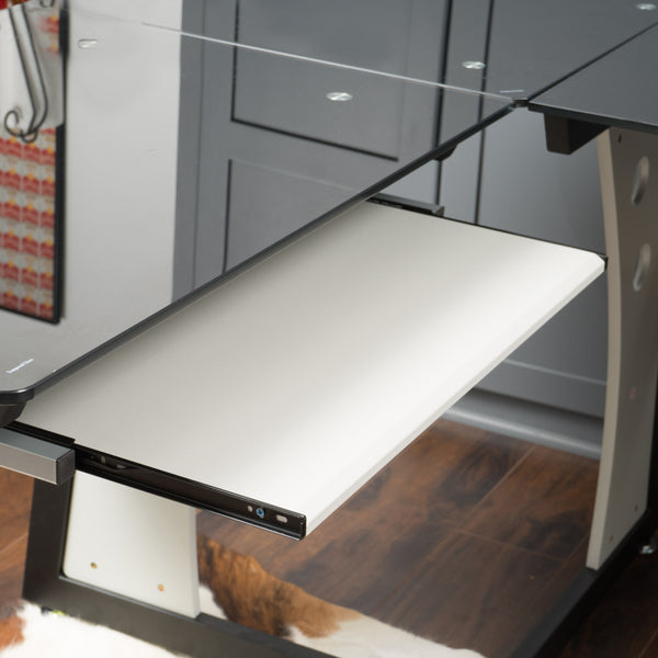 Gdf Studio Orion Modern L-Shaped Black And Gray Iron Office Desk With Tempered Glass Top