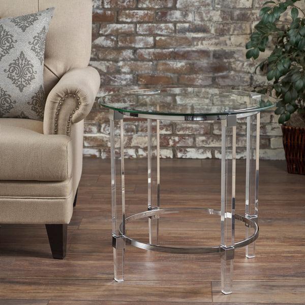 Gdf Studio Orson See Through Clear Acrylic & Glass Round End Table