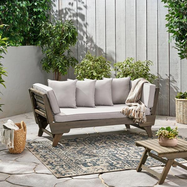 Gdf Studio Othello Gray Acacia Convertible Outdoor Sofa Daybed