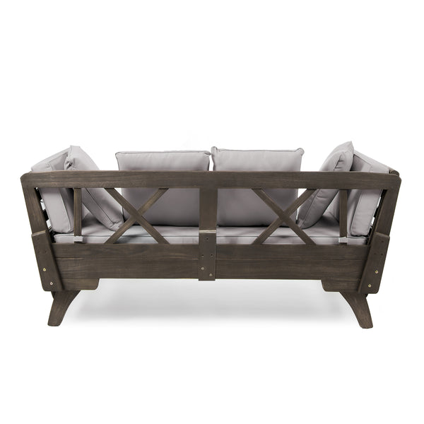Gdf Studio Othello Gray Acacia Convertible Outdoor Sofa Daybed