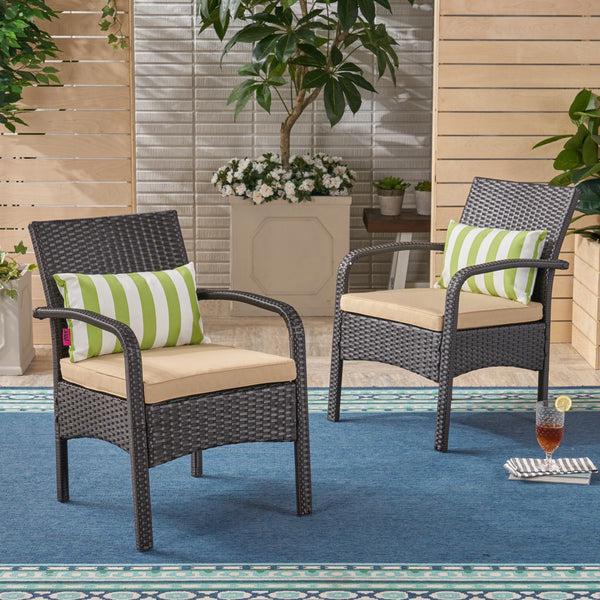Gdf Studio Otto Outdoor Contemporary Wicker Club Chairs With Cushion (Set Of 2)