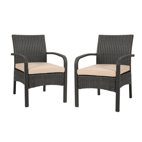 gdf studio Otto Outdoor Contemporary Wicker Club Chairs with Cushion (Set of 2)