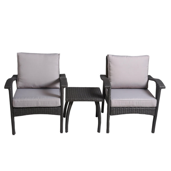 gdf studio Outdoor 3-Piece Gray Wicker Chat Set with Silver Cushions