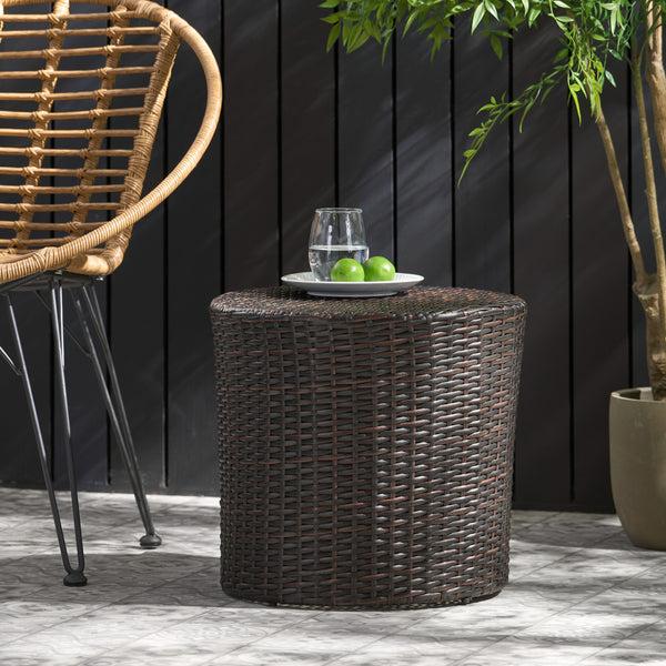 Gdf Studio Overton Outdoor Wicker Barrel Side Table