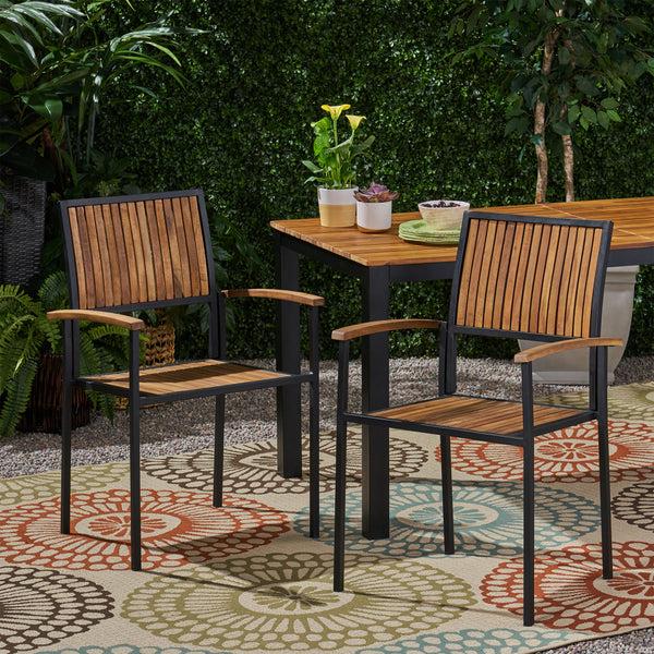 Gdf Studio Owen Outdoor Wood And Iron Dining Chair (Set Of 2)