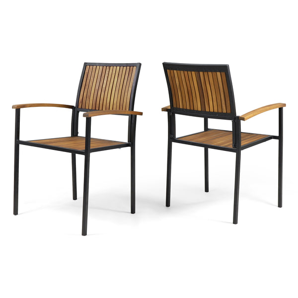 gdf studio Owen Outdoor Wood and Iron Dining Chair (Set of 2)
