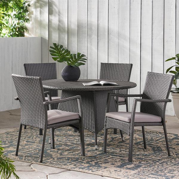 Gdf Studio Oxford Outdoor 5 Piece Grey Wicker Dining Set With Cushions