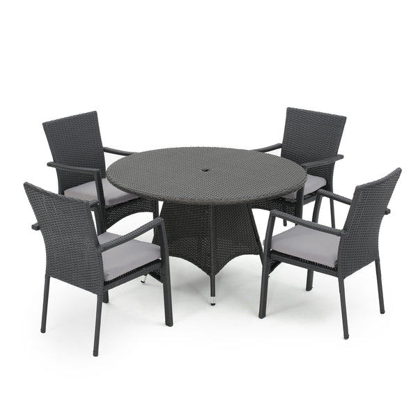 gdf studio Oxford Outdoor 5 Piece Grey Wicker Dining Set with Cushions