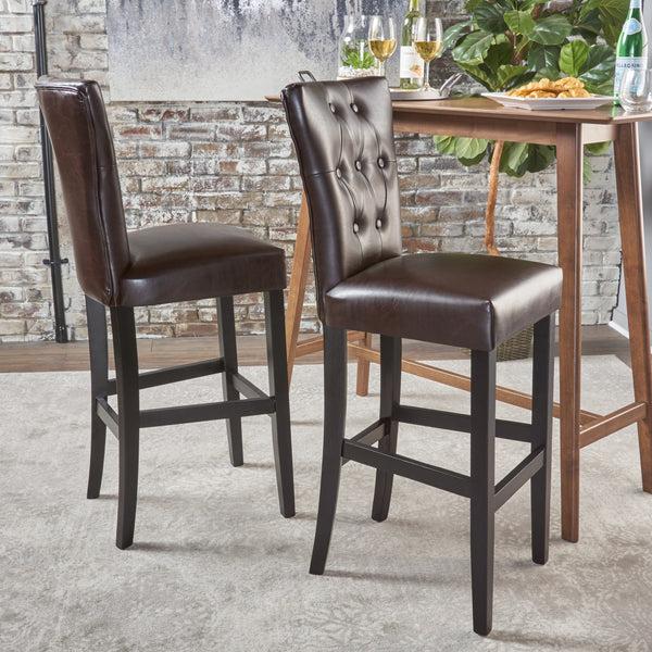 Gdf Studio Padma Tufted Back Brown Leather 30-Inch Barstools (Set Of 2)