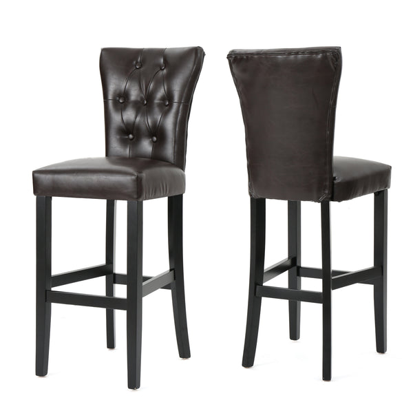 gdf studio Padma Tufted Back Brown Leather 30-Inch Barstools (Set of 2)