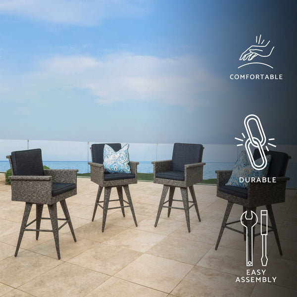 Gdf Studio Pantini 30-Inch Mixed Black Wicker Barstools (Set Of 4)