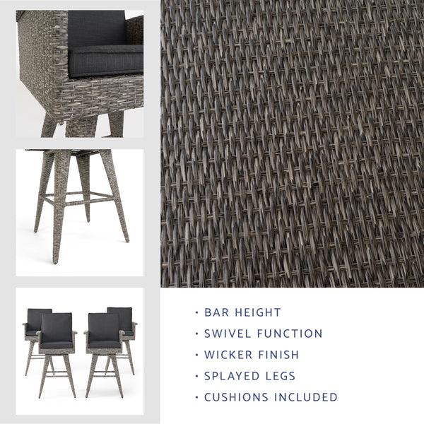 Gdf Studio Pantini 30-Inch Mixed Black Wicker Barstools (Set Of 4)