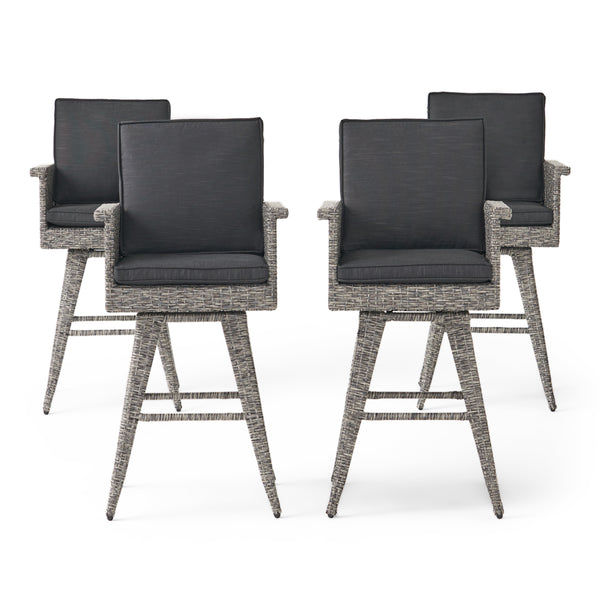 gdf studio Pantini 30-Inch Mixed Black Wicker Barstools (Set of 4)