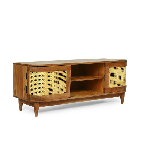 gdf studio Paquette Boho Handmade Acacia Wood TV Stand with Storage Natural