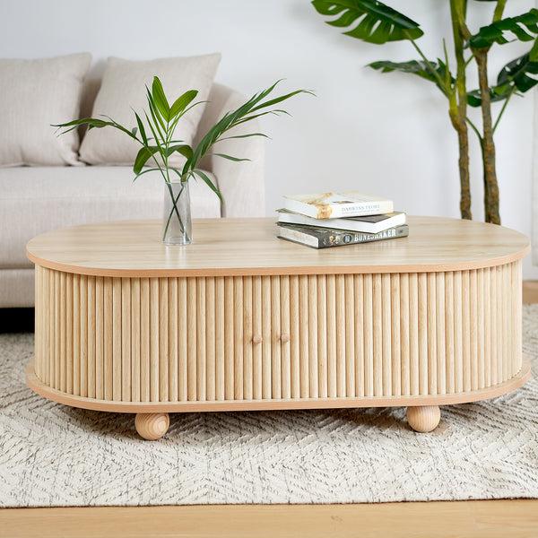 Gdf Studio Paragrine Elegant Long Oval MDF Storage Side Table With Vintage Charm In Natural Color