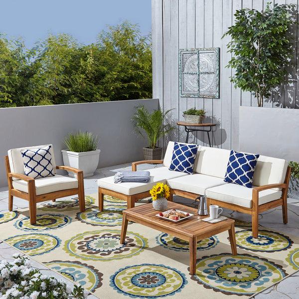 Gdf Studio Parma 4-Seater Sectional Sofa Set For Patio With Club Chair
