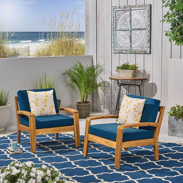 Gdf Studio Parma Outdoor Acacia Wood Club Chairs With Cushions