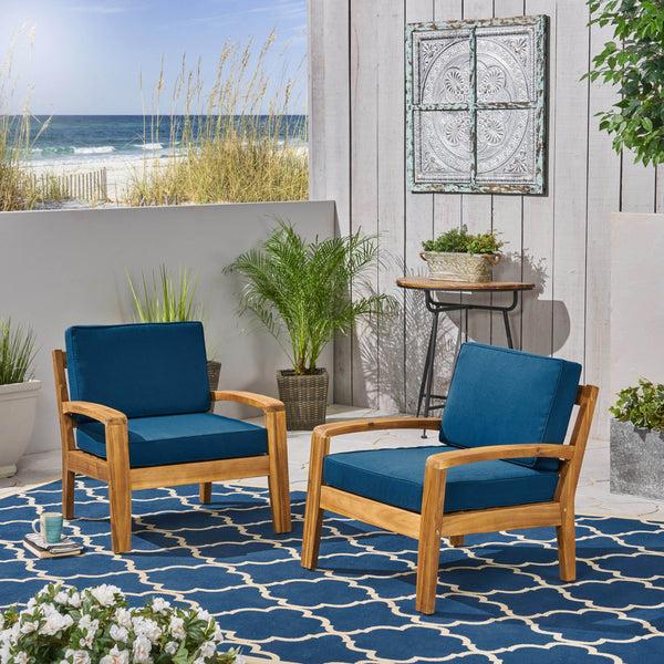 Gdf Studio Parma Outdoor Acacia Wood Club Chairs With Cushions