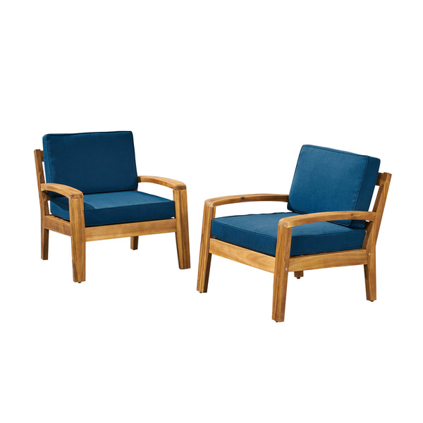 Gdf Studio Parma Outdoor Acacia Wood Club Chairs With Cushions