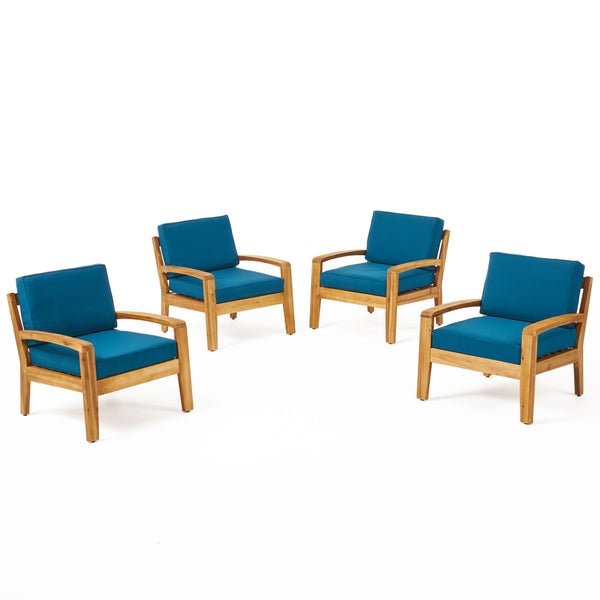 Gdf Studio Parma Outdoor Acacia Wood Club Chairs With Cushions (Set Of 4)