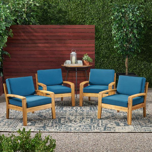Gdf Studio Parma Outdoor Acacia Wood Club Chairs With Cushions (Set Of 4)