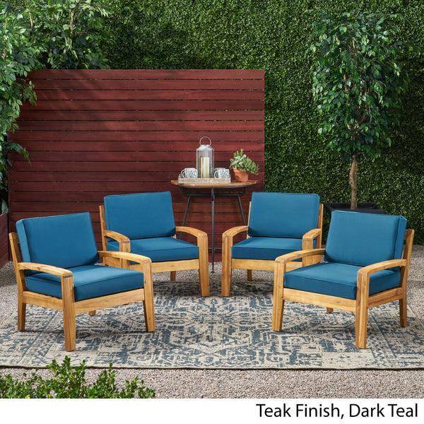 Gdf Studio Parma Outdoor Acacia Wood Club Chairs With Cushions (Set Of 4)