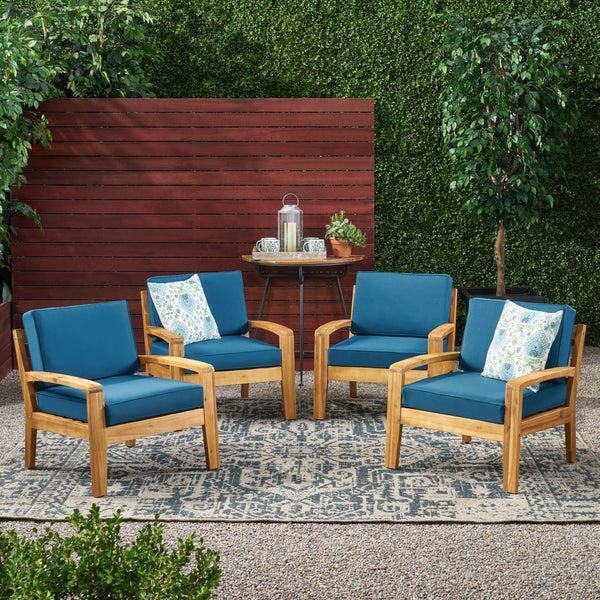 gdf studio Parma Outdoor Acacia Wood Club Chairs with Cushions (Set of 4)