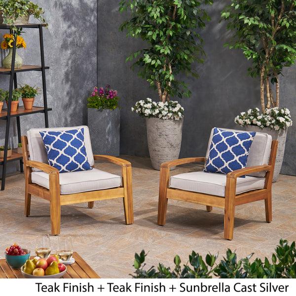 Gdf Studio Parma Outdoor Acacia Wood Club Chairs With Sunbrella Cushions