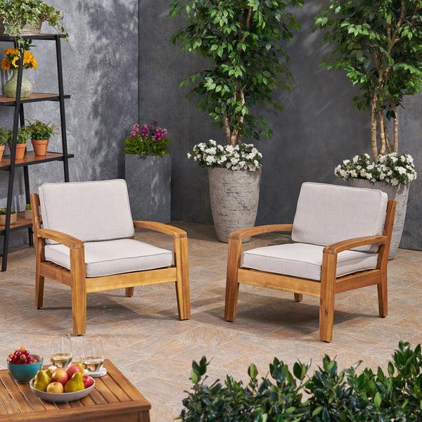 Gdf Studio Parma Outdoor Acacia Wood Club Chairs With Sunbrella Cushions
