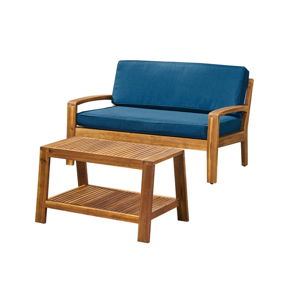 Gdf Studio Parma Outdoor Acacia Wood Loveseat And Coffee Table Set With Cushions