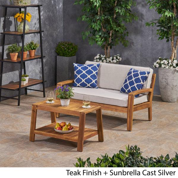 Gdf Studio Parma Outdoor Acacia Wood Loveseat And Coffee Table Set With Sunbrella Cushions
