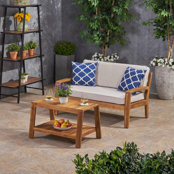 Gdf Studio Parma Outdoor Acacia Wood Loveseat And Coffee Table Set With Sunbrella Cushions