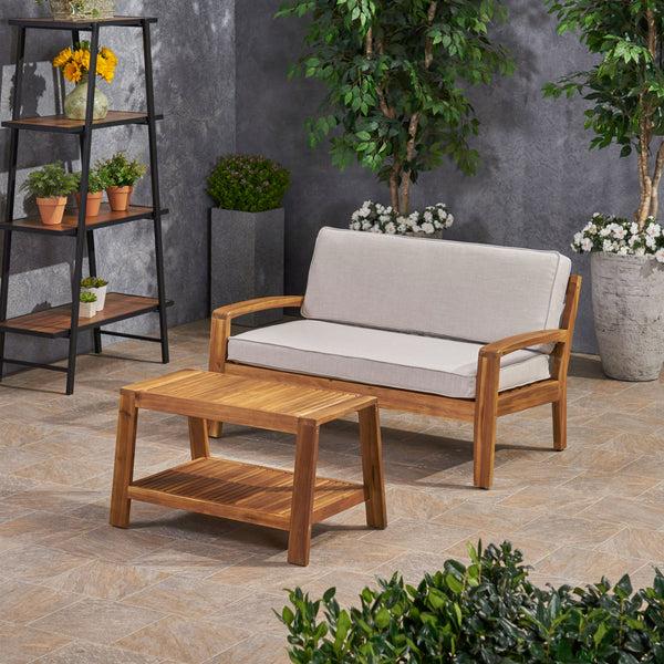 Gdf Studio Parma Outdoor Acacia Wood Loveseat And Coffee Table Set With Sunbrella Cushions