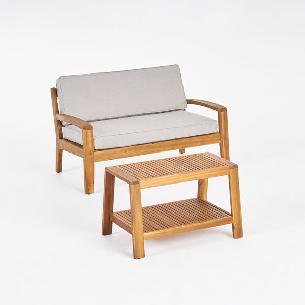 gdf studio Parma Outdoor Acacia Wood Loveseat and Coffee Table Set with Sunbrella Cushions