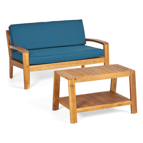gdf studio Parma Outdoor Acacia Wood Loveseat and Coffee Table Set with Cushions