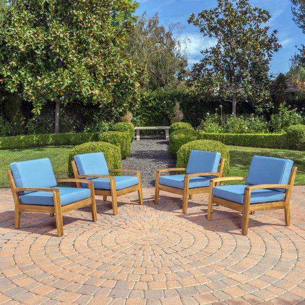 Gdf Studio Parma Outdoor Wood Patio Furniture Club Chairs W/ Water Resistant Cushions (Set Of 4)