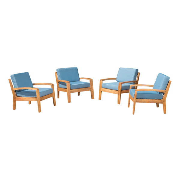 gdf studio Parma Outdoor Wood Patio Furniture Club Chairs w/ Water Resistant Cushions (Set of 4)