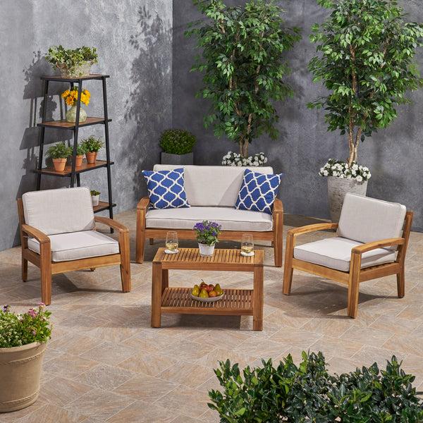 Gdf Studio Parma Patio Acacia Wood 4-Seater Conversation Set With Coffee Table And Sunbrella Cushions
