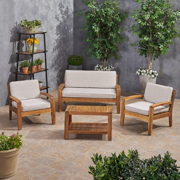 Gdf Studio Parma Patio Acacia Wood 4-Seater Conversation Set With Coffee Table And Sunbrella Cushions