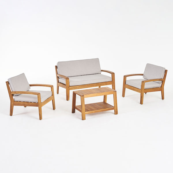 gdf studio Parma Patio Acacia Wood 4-Seater Conversation Set with Coffee Table and Sunbrella Cushions
