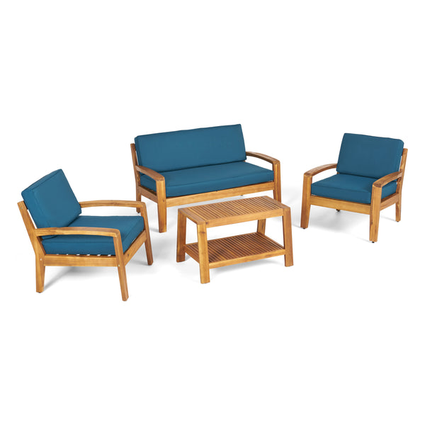 gdf studio Parma Patio Acacia Wood 4-Seater Conversation Set with Coffee Table and Cushions