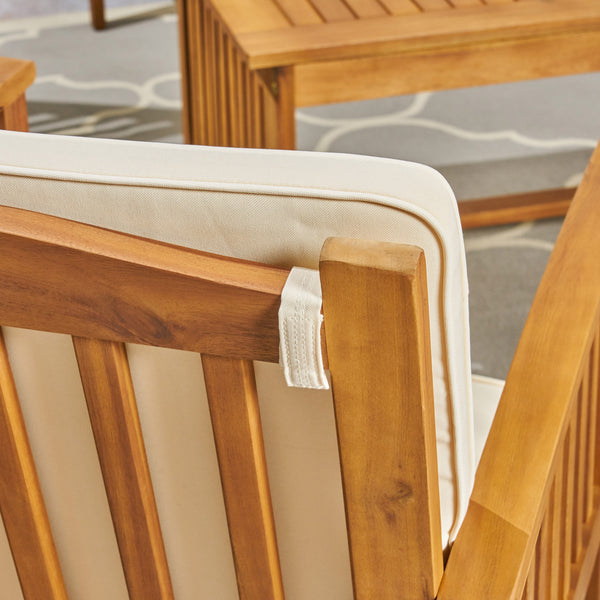 Gdf Studio Parry Outdoor Open Slat 6-Seater Acacia Wood Conversation Set With Coffee Table