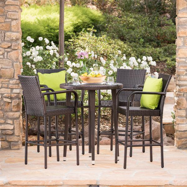 Gdf Studio Patricia Outdoor 5 Piece Multi-brown Wicker Round Bar Table Set