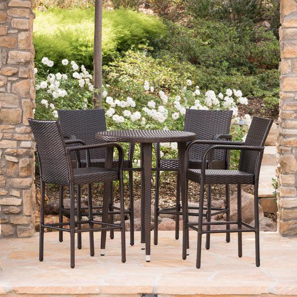 Gdf Studio Patricia Outdoor 5 Piece Multi-brown Wicker Round Bar Table Set
