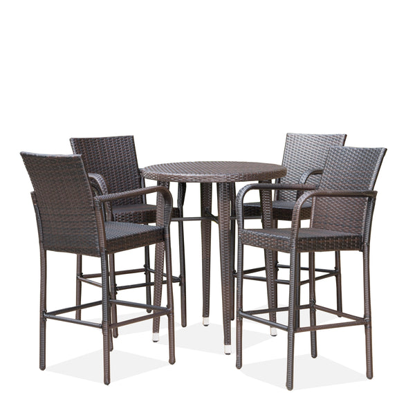 gdf studio Patricia Outdoor 5 Piece Multi-brown Wicker Round Bar Table Set